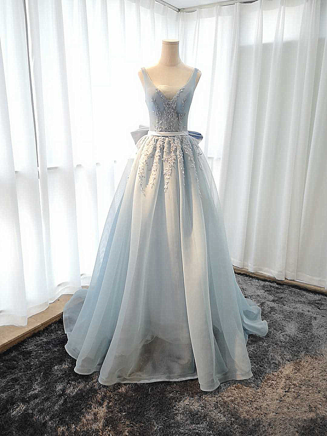 Elegant Sweetheart Tulle V-neckline Formal Prom Dress, Beautiful Long Prom Dress, Banquet Party Dress