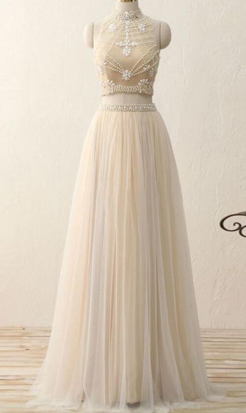 Elegant Simple Charming Two Piece Tulle Formal Prom Dress, Beautiful Long Prom Dress, Banquet Party Dress