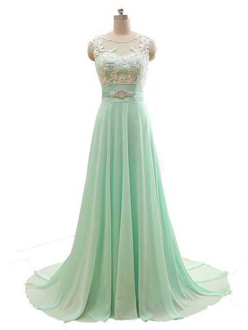 Elegant A-line Lace Chiffon Formal Prom Dress, Beautiful Long Prom Dress, Banquet Party Dress