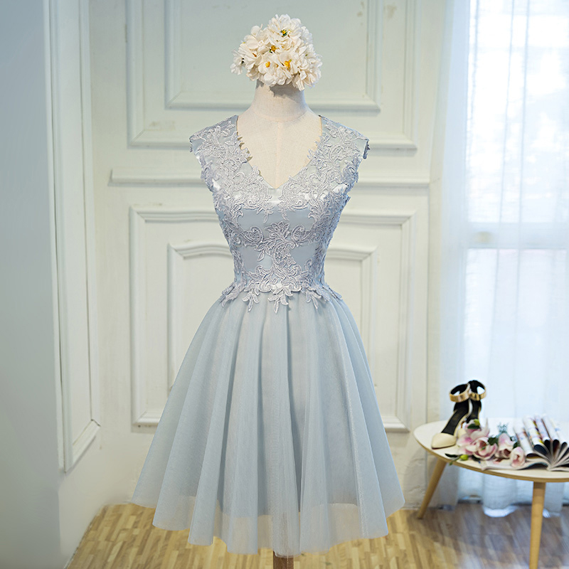 Elegant Sweetheart Lace V-neckline Tulle Formal Prom Dress, Beautiful Short Prom Dress, Banquet Party Dress