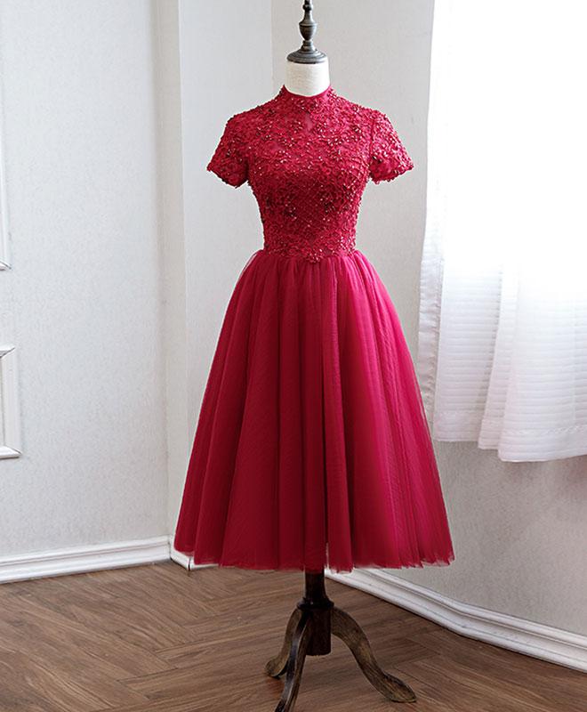 Elegant Sweetheart Lace Tea Length Homecoming Dress, Beautiful Short Dress, Banquet Party Dress