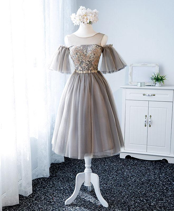 Elegant Sweetheart Round Neck Tulle Lace Homecoming Dress, Beautiful Short Dress, Banquet Party Dress