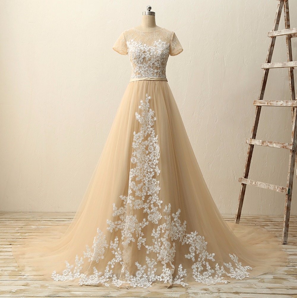 Elegant A-line Short Sleeves Tulle Appliques Formal Prom Dress, Beautiful Long Prom Dress, Banquet Party Dress