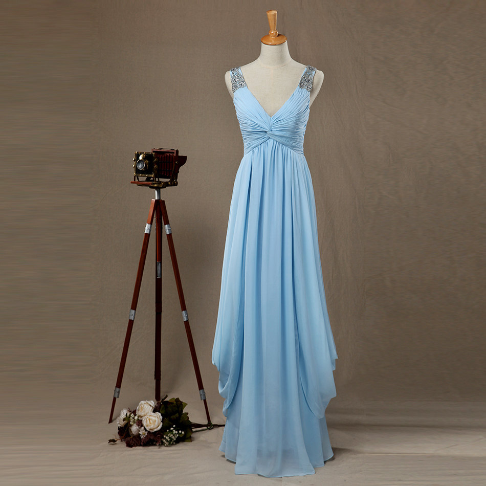 Elegant V-neckline Chiffon Formal Prom Dress, Beautiful Long Prom Dress, Banquet Party Dress