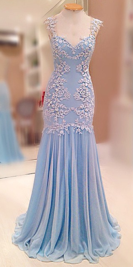 Elegant Mermaid V-neck Appliques Tulle Formal Prom Dress, Beautiful Long Prom Dress, Banquet Party Dress