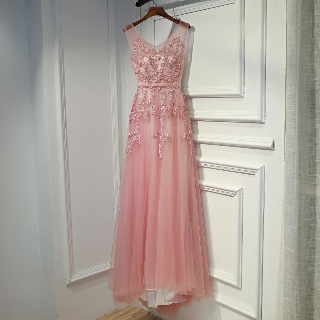 Elegant Tulle V-neckline Formal Prom Dress, Beautiful Long Prom Dress, Banquet Party Dress