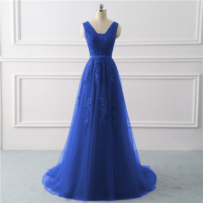 Elegant A-line V-neckline Tulle Formal Prom Dress, Beautiful Long Prom Dress, Banquet Party Dress