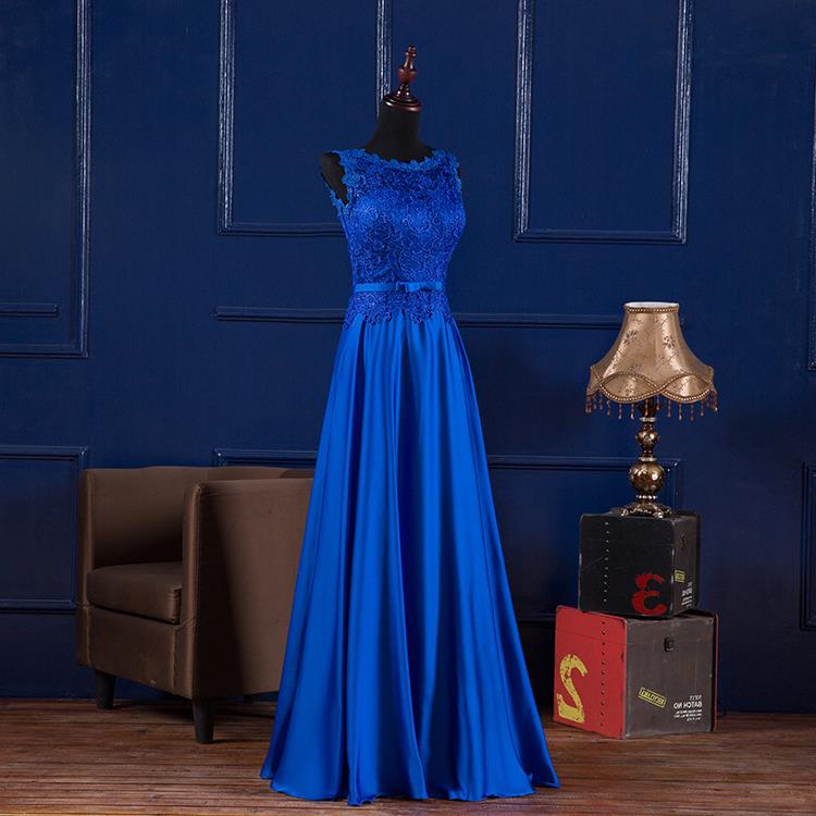 Elegant A-line Satin And Lace Formal Prom Dress, Beautiful Long Prom Dress, Banquet Party Dress