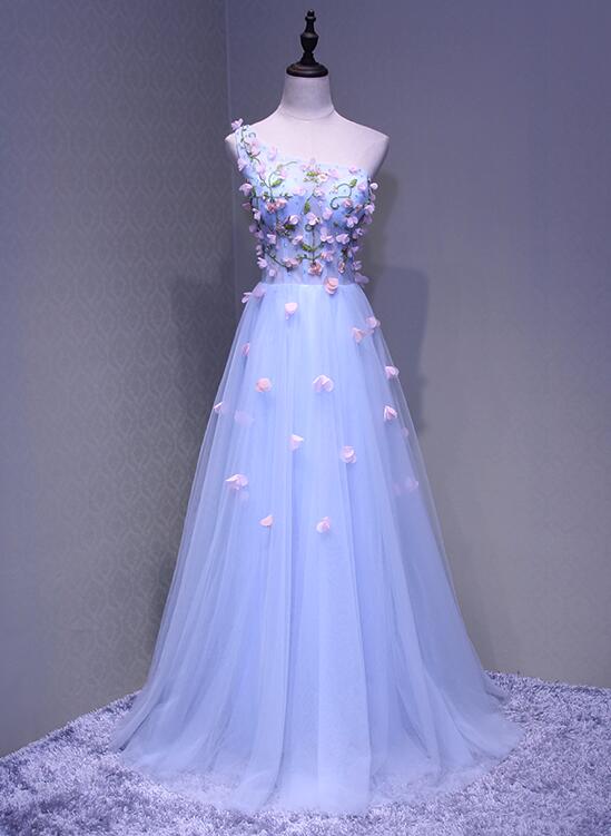 Elegant Sweetheart A-line One Shoulder Tulle Formal Prom Dress, Beautiful Long Prom Dress, Banquet Party Dress