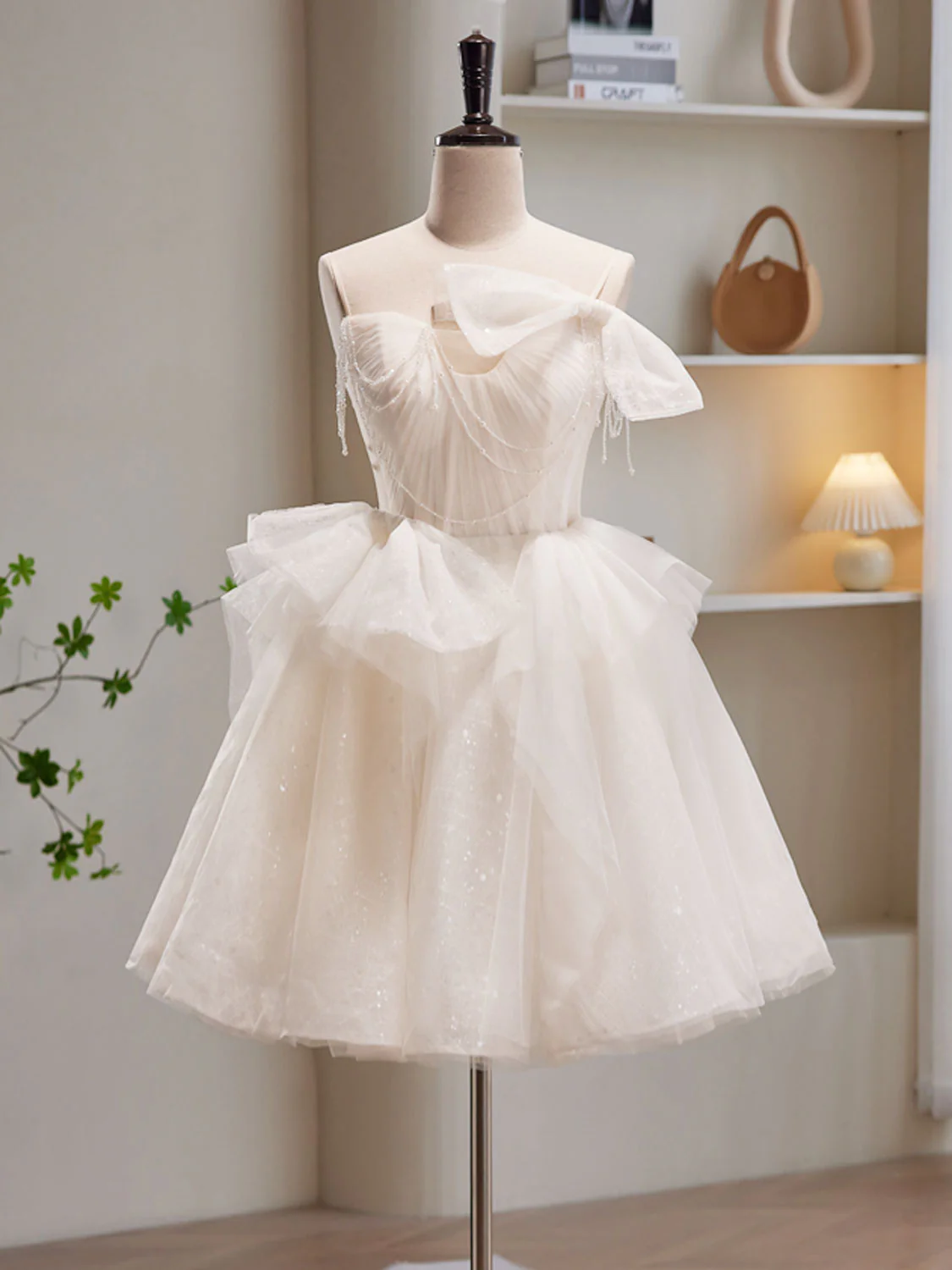 Light Champagne High Low Tulle Layers Homecoming Dress, Cute Short Prom Dress