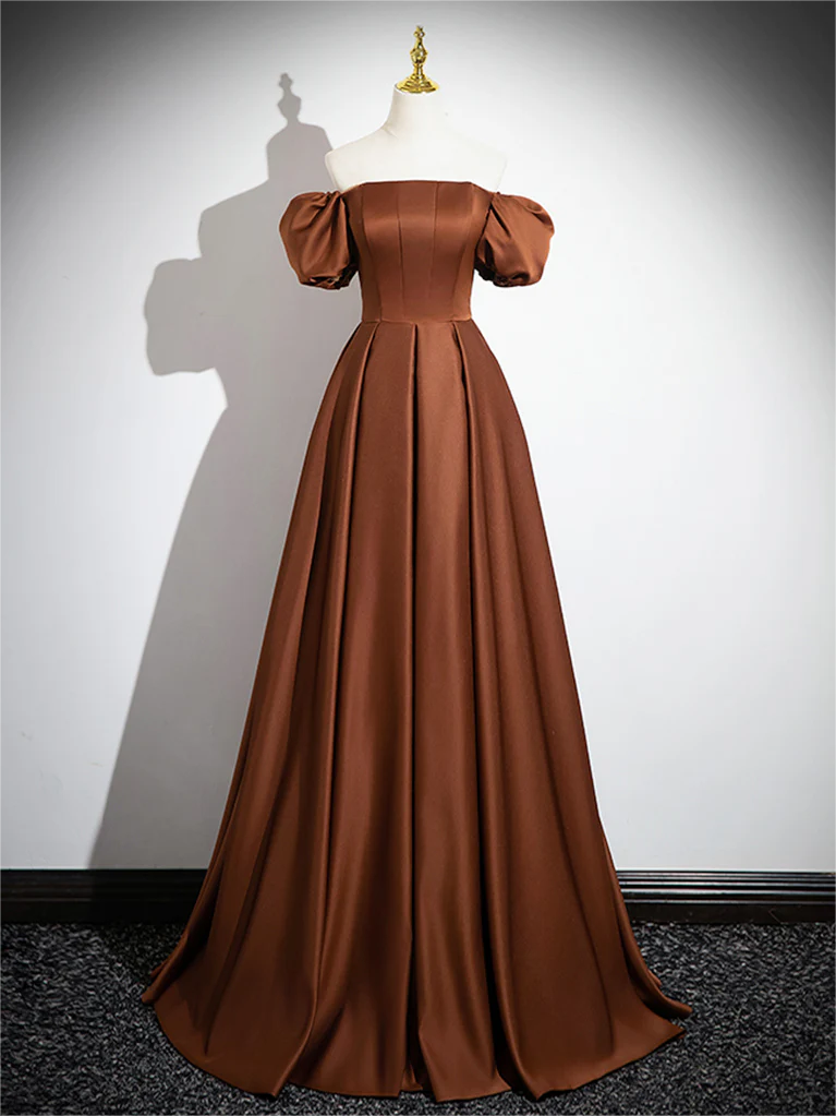 Brown A-line Satin Long Prom Dress 2025, Brown Long Formal Dress