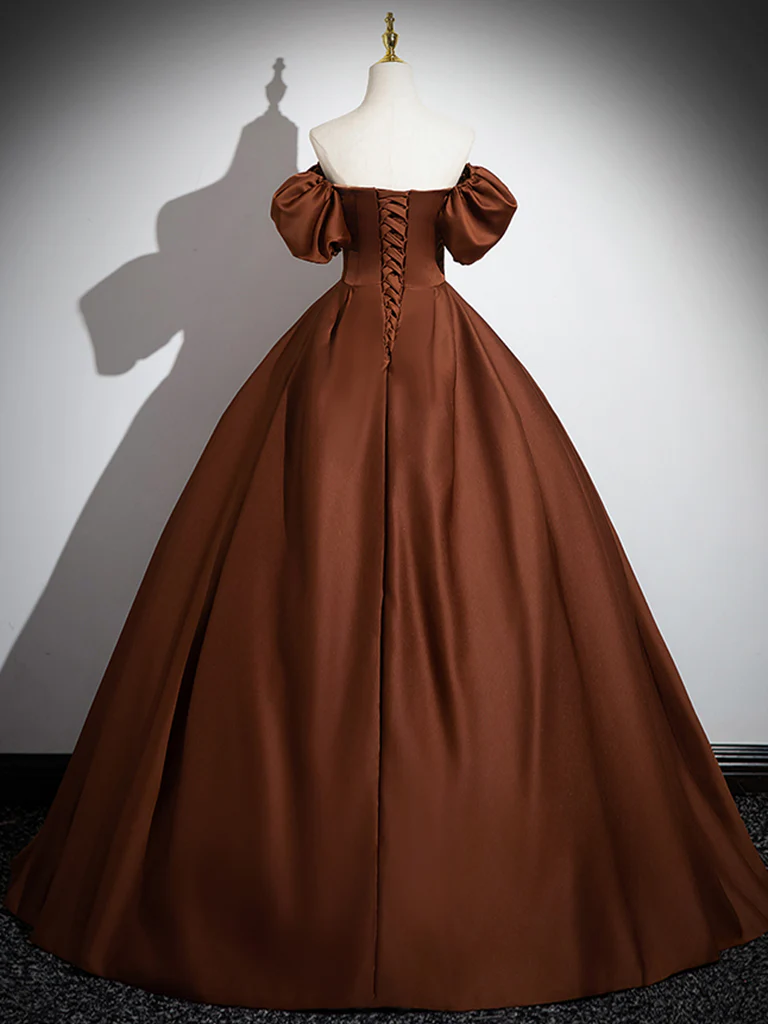 Brown A-line Satin Long Prom Dress 2025, Brown Long Formal Dress on Luulla