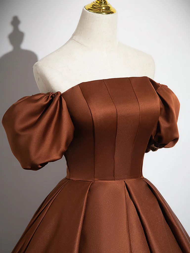 Brown A-line Satin Long Prom Dress 2025, Brown Long Formal Dress on Luulla