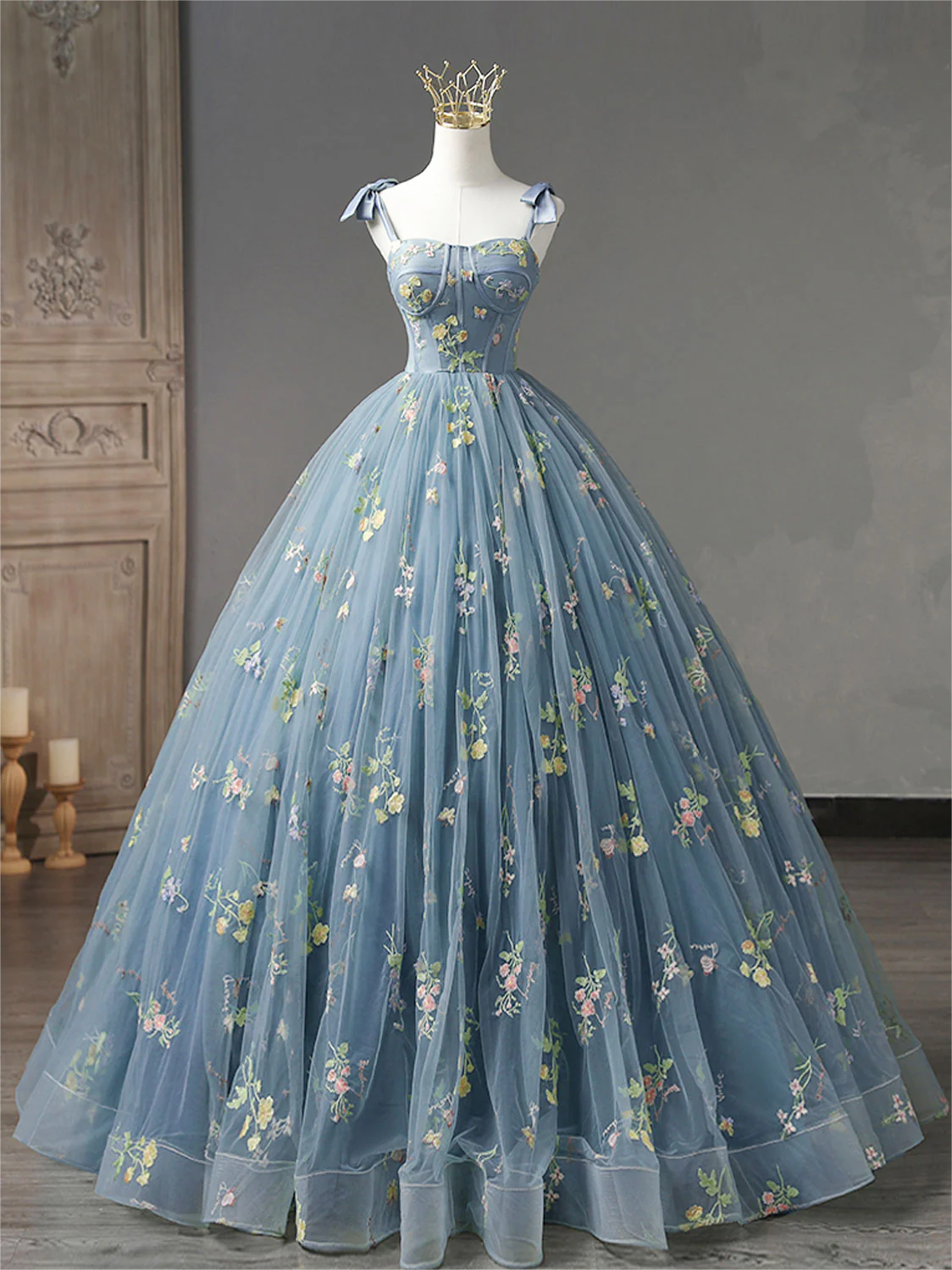 prom dress patterns 2025 A-line Sweetheart Neck Lace Gray Blue Long Prom Dress 2025, Gray Blue Sweet Dress
