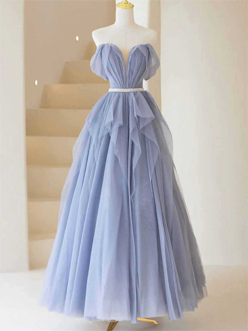 dark blue dress Dark blue tulle sequin long prom dress, dark blue evening dress