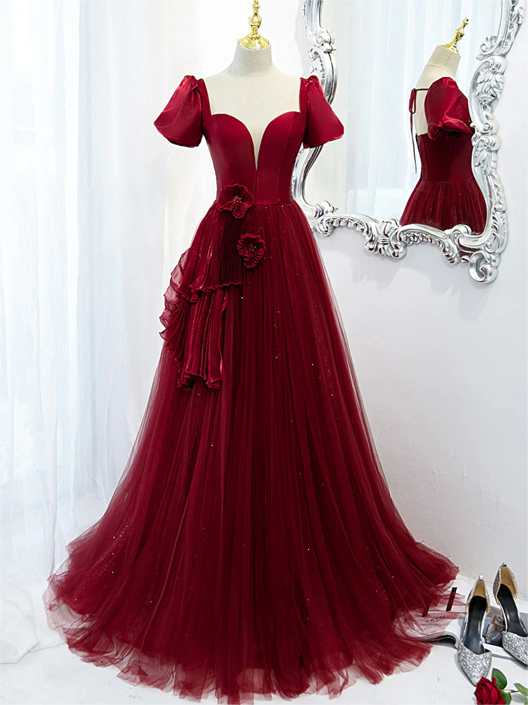 princess polly baby blue dress Burgundy Tulle Long Prom Dress Formal Gown main image 0