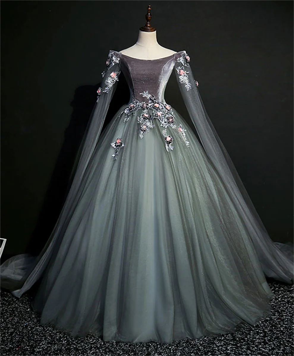green emerald velvet dress Green A-Line Off Shoulder Long Prom Dress Lace Long Evening Dress Green / 2