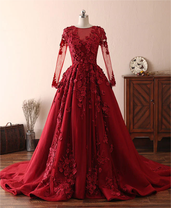 prom dresses 2025 burgundy Burgundy Lace Sweetheart Neck Strapless Prom Dresses SP966 main image 0