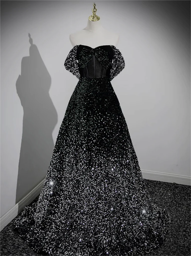 open lace back dress HONGIVEY 2025 Elegant Black Prom Dress Strapless A-Line Ruched Formal main image 1
