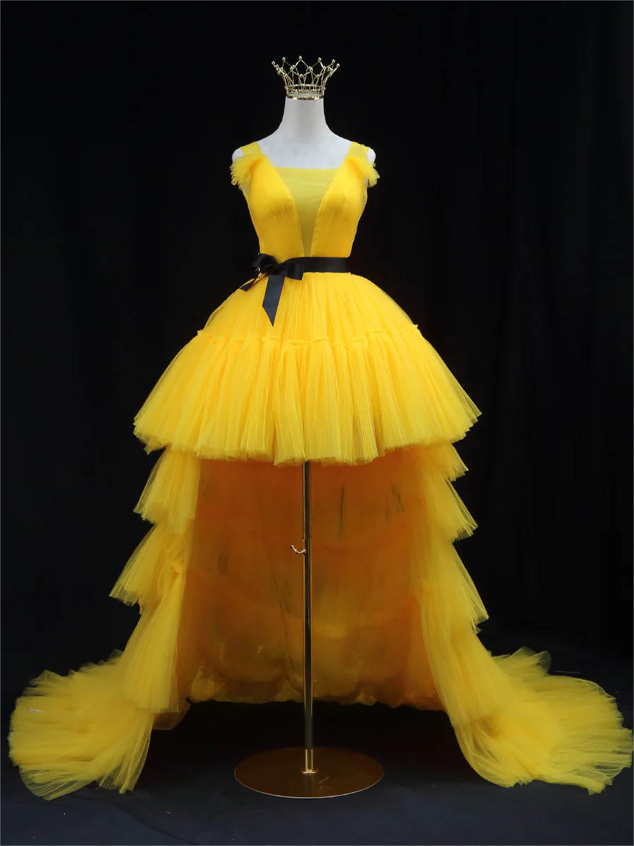 yellow prom dresses 2025 Strapless Dress with Slit, Lace-up Back The corset back allows for a customizable fit Sequin Golden Yellow Formal Dresses