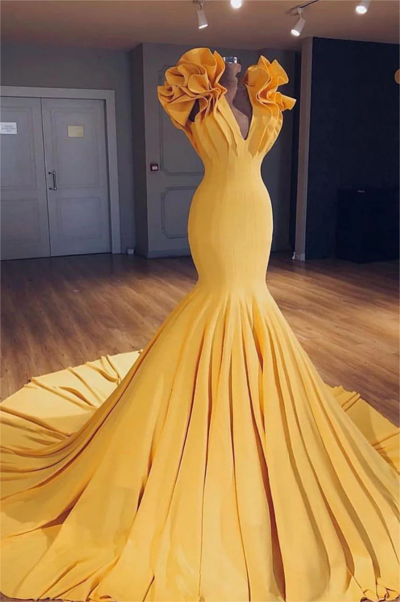 white christmas dresses Strapless Yellow Prom Dress with Slit, Lace-up Back
