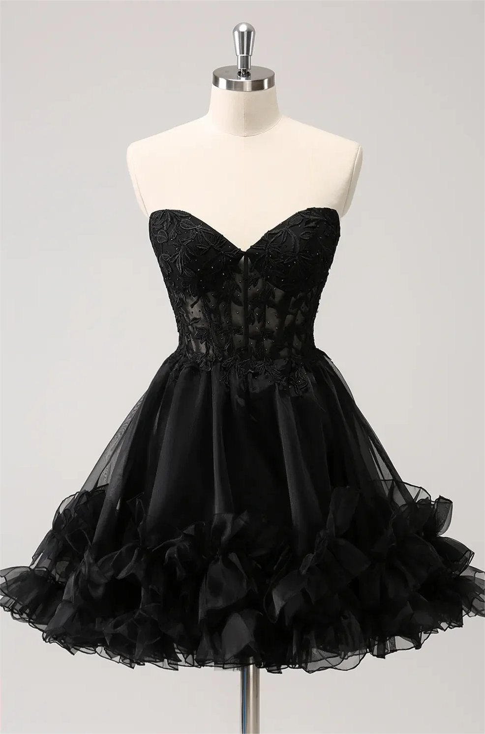A-line Sweetheart Ruffled Short Corset Homecoming Dress With Appliques 2025  on Luulla