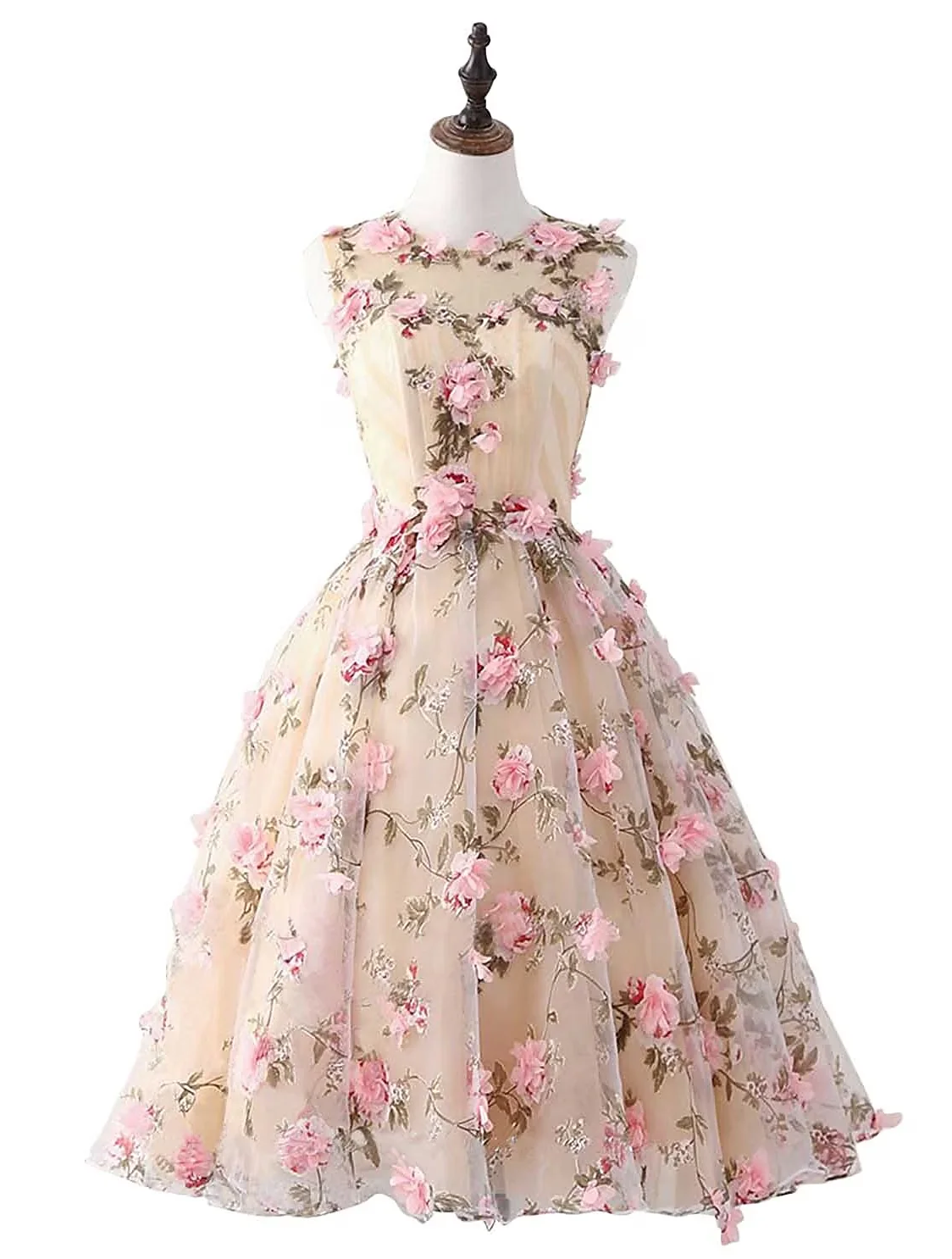 A-line Cocktail Dresses Party Dress Homecoming Short Mini Sleeveless Jewel  Neck Satin With Appliques on Luulla