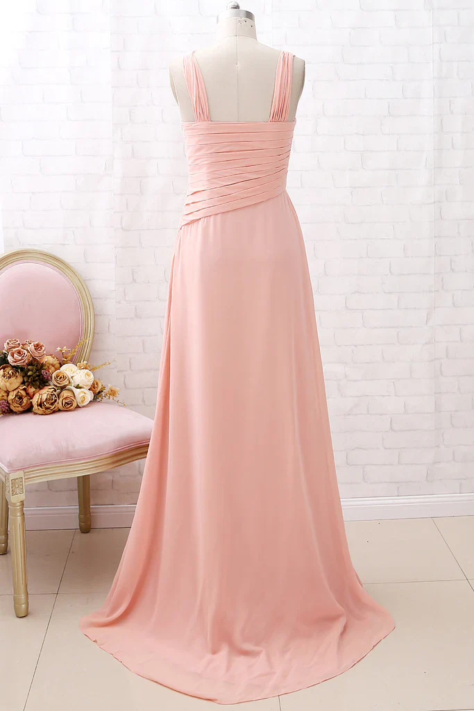 Straps Chiffon Long Bridesmaid Dress 2025 Coral Formal Wedding Party Dress