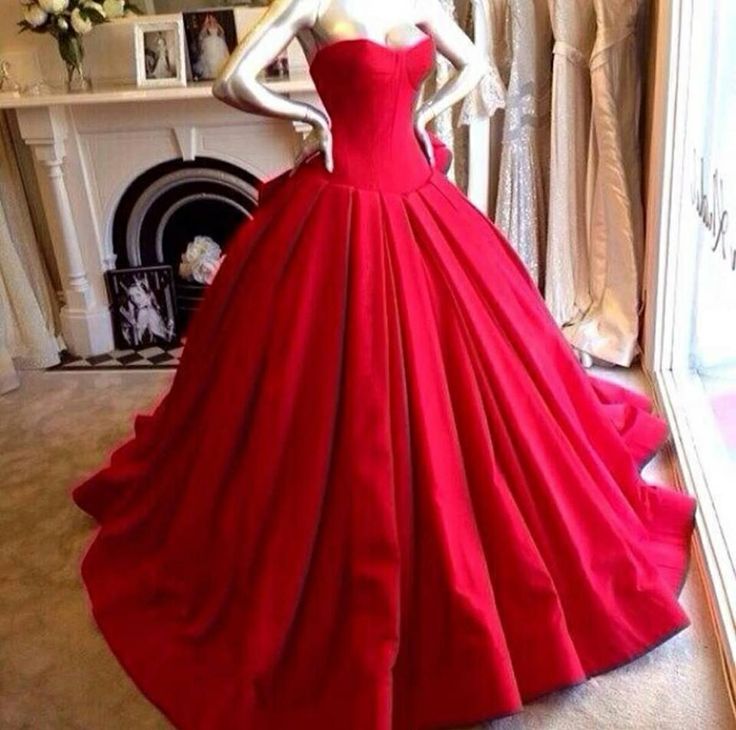 Custom Made Red Sweetheart Neckline Long Ball Gown Prom Dresses, Red Prom Dresses, Prom Dresses 2015 Satin Red Wedding Dresses