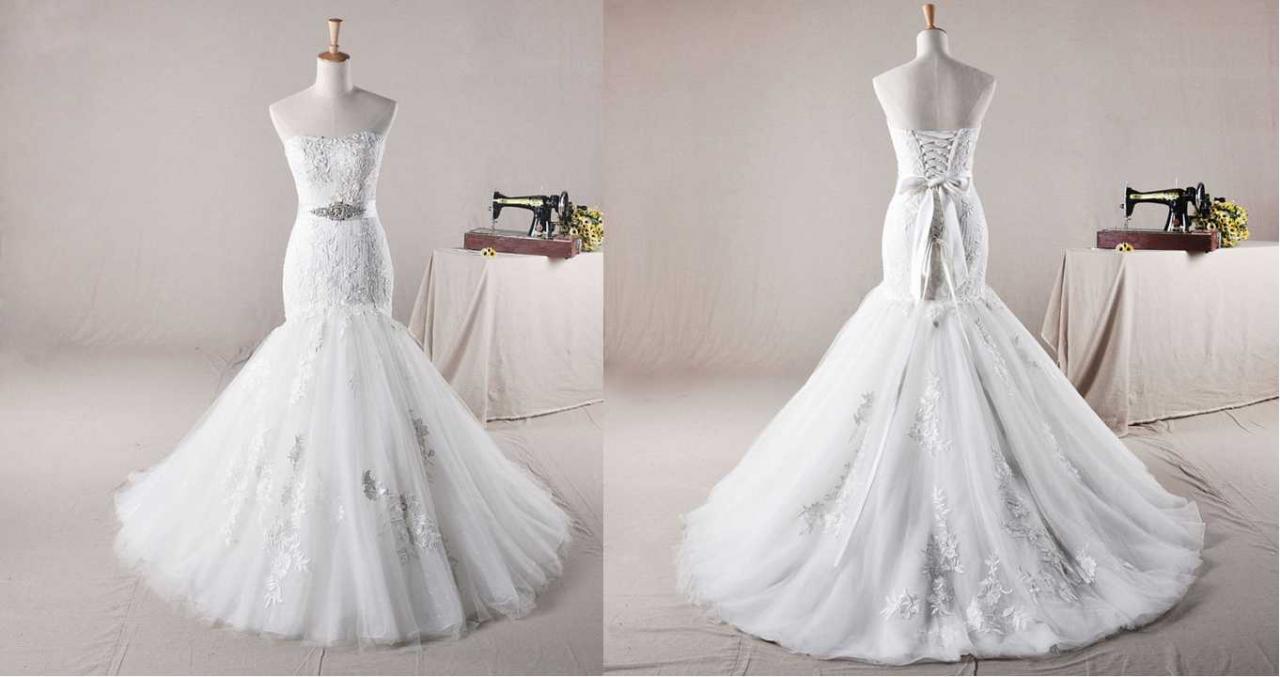 Strapless Trumpet / Mermaid Net Over Satinwedding Wedding Dress Bridal Dress Gown Wedding Gown Bridal Gown Lace Bridal Dress