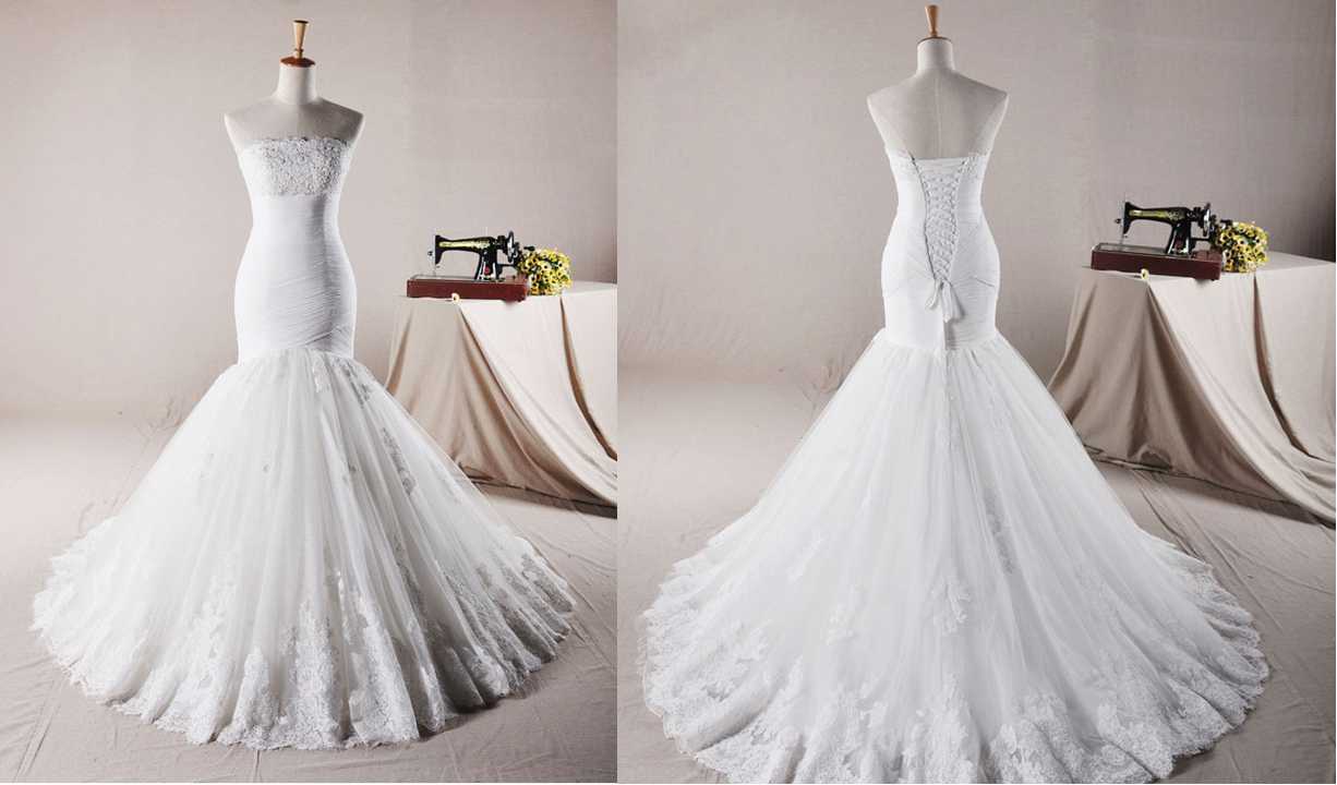 Strapless Trumpet / Mermaid Net Wedding Dress Wedding Dress Bridal Dress Gown Wedding Gown Bridal Gown Lace Bridal Dress