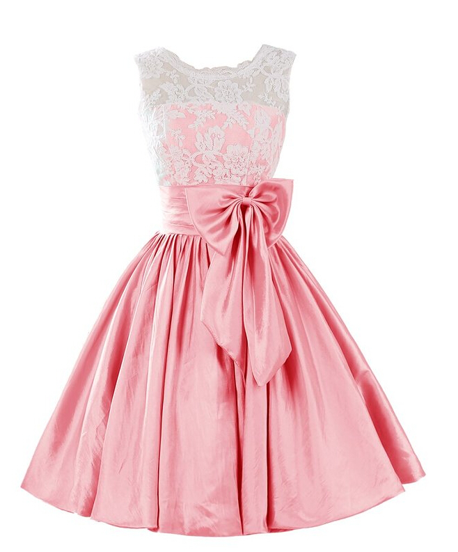 Eveing Dresses O-neck Homecoming Dress Lace Prom Dress Taffeta Short A-line Dresses Pink Mini Party Dresses