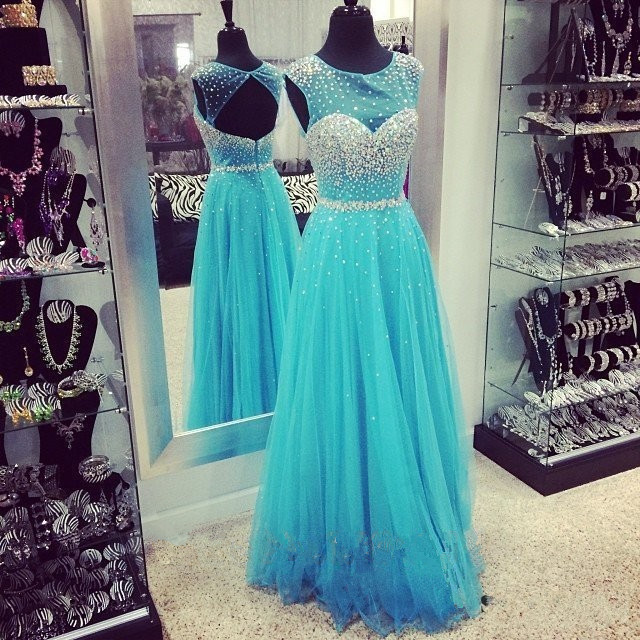 2017 Luxury Eveing Dresses Sexy Chiffon Tulle A-line Prom Dress Long A-line Dresses Blue Evening Party Dresses