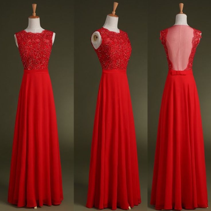 Pretty Red Scoop Sleeveless Red Applique Sequins Chiffon Full Length Prom Dress Red Prom Dresses Prom Gowns Formal Gowns