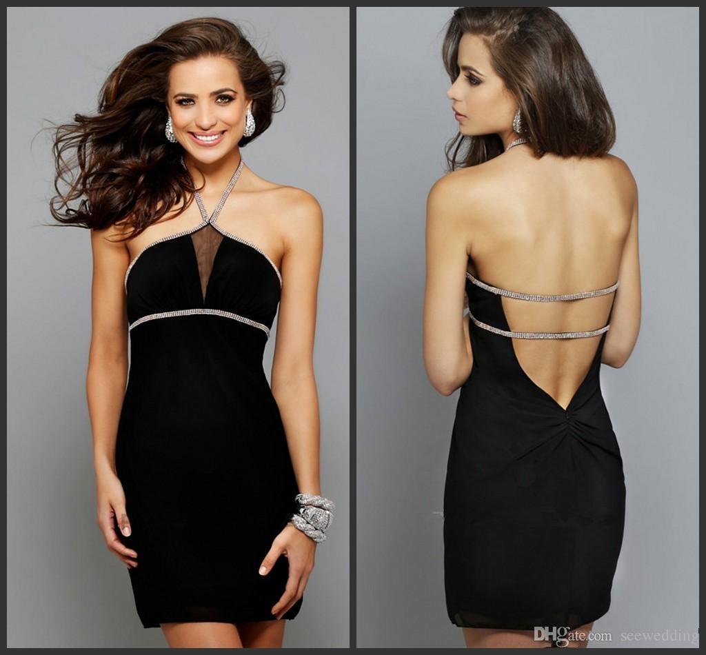 Custom Made Spandex Sexy Sheath Party Dresses Beading Halter Backless Pick Ups Short Mini