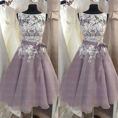 A Line Knee Length Party Homecoming Dresses 2015 Appliques Bateau Neck Sexy V Back Short Prom Dresses Plus Size Graduation Ready To Wear