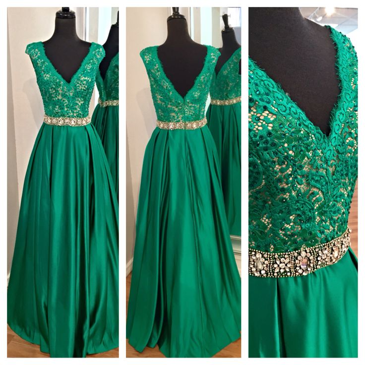 Green Lace Applique Prom Dress, V-neck Mopping The Floor Evening Dress, Prom Dress, Sequined Chiffon Evening Dresses, Prom Dresses Charming