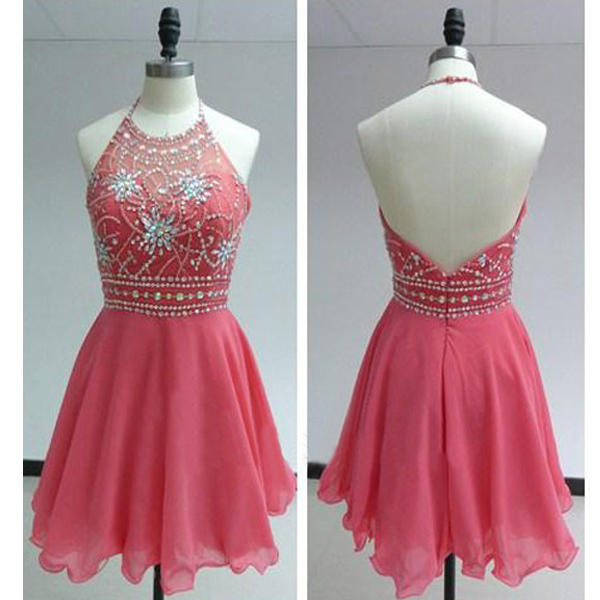 Homecoming Dress Short Pink Homecoming Dress Short Halter Prom Dress Prom Dress Party Prom Dress Junior Prom Dress
