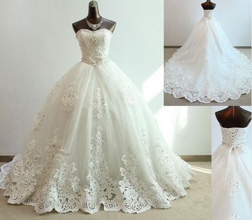 Wedding Dresses, Strapless Wedding Dresses, A-line Wedding Dresses, Lace Wedding Dresses, Lace-up Wedding Dresses, Ivory Wedding Dresses,