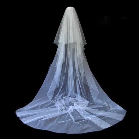 Fashion Ivory 2t Cut Edge Cathedral Length Wedding Bridal Veil Comb