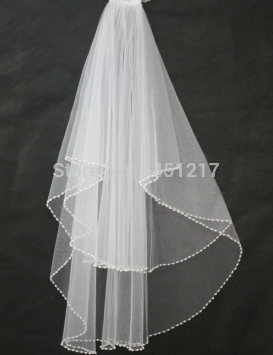 2T White/Ivory Veils Wrist length bead edge Wedding Bridal Veil with comb