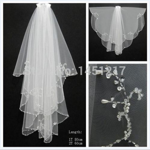 2t With Comb Handmade Beaded White Ivory Beads Pearl Wedding Bridal Veil