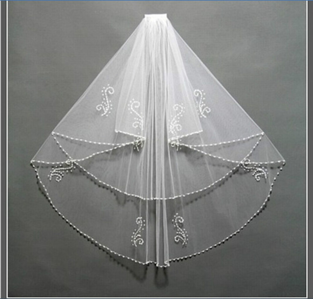2t Bridal Beads Pearls Whith Comb Wedding Veil