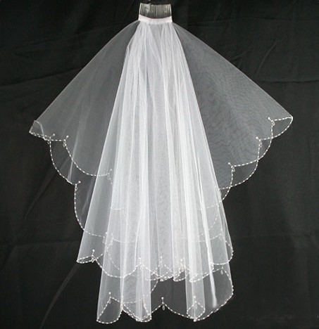 Fingertip Length Crescent Edge Crystal Drops White Lvory Wedding Accessories Bridal Veil