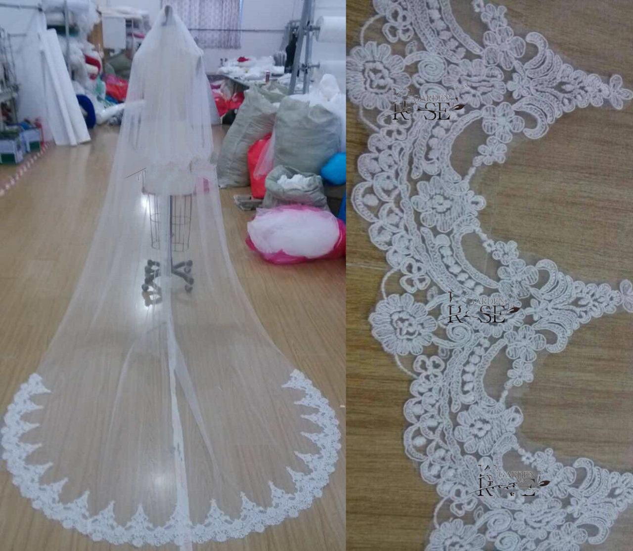 Lace Applique Wedding Veil Cathedral Long Comb White/ivory 3m 1t