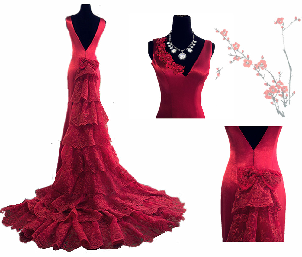 Evening Dress,mermaid Evening Dress,v-neck Evening Dress,backless Evening Dress,formal Evening Dress,lace Evening Dress