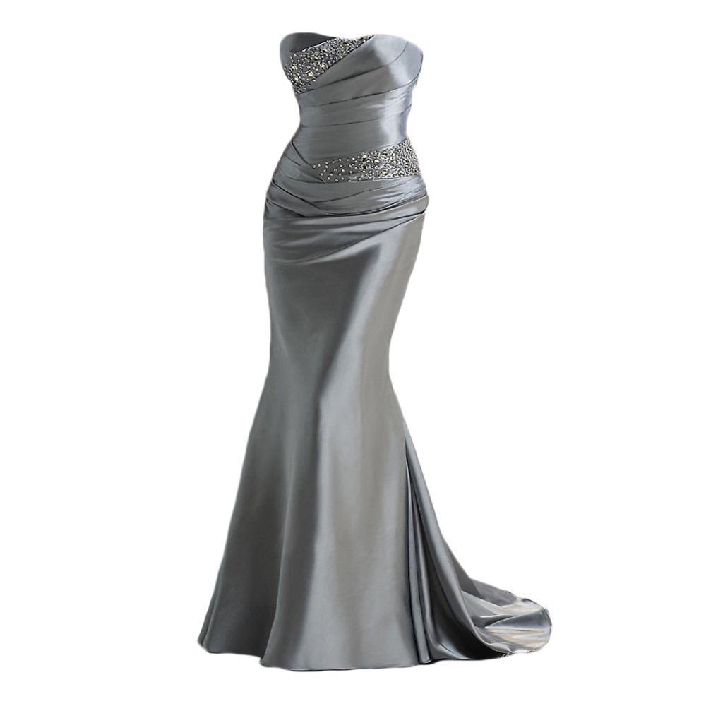 Silver Gray Long Prom Dress, Evening Gown Graduation School Party Dress,  Women Sleeveless Formal Dresses
