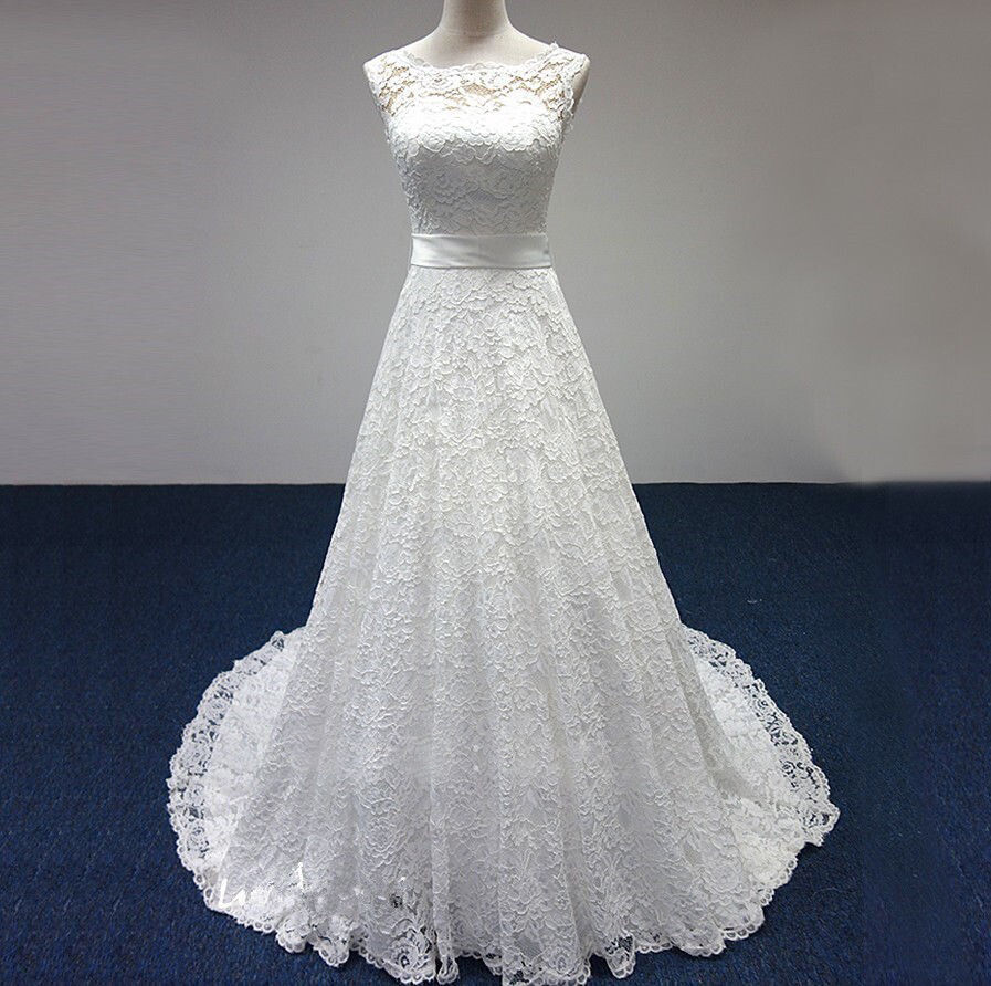 White/ivory Lace Train Bridal Gown Lace Wedding Dress Custom Size