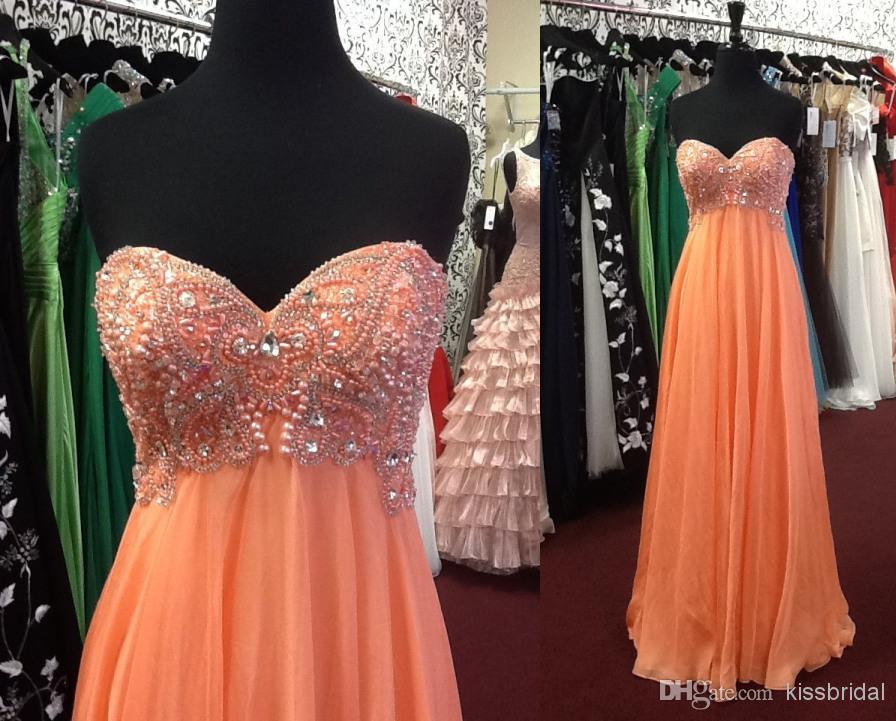Fashion Empire Chiffon Prom Dresses Sweetheart Neck Crystal Beaded A-line Sleeveless Long Formal Gowns Evening Dress