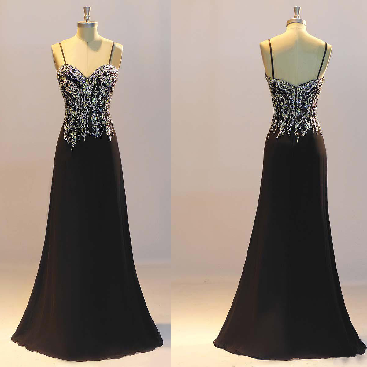 Prom Dresses, Black Prom Dresses,sheath Prom Dresses, Crystal Evening Dresses ,custom Made Party Dresses